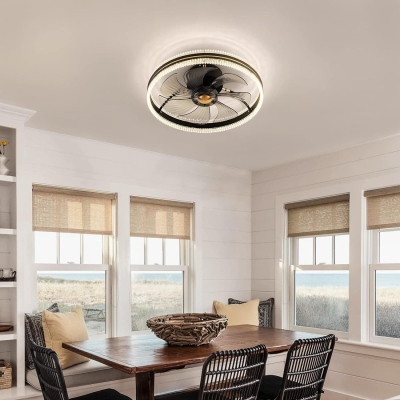 20 in. Modern Black Enclosed Flush Mount Ceiling Fan with Light Remote Control, Bladeless Low Profile Ceiling Fan with Light for Kitchen Bedroom