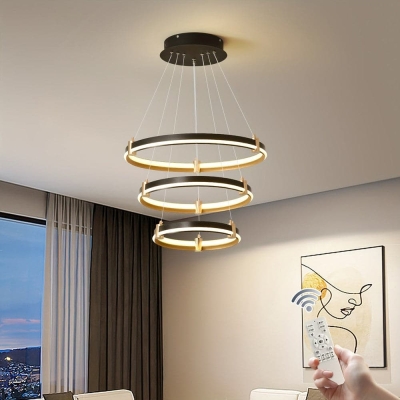 Modern LED Chandelier, 3-Ring Dimmable LED Tiered Chandelier for Kitchen Island Dining Living Room Bedroom Foyer