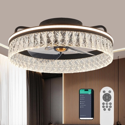 20 in. LED Dimmable Bladeless Ceiling Fan with Light and Remote Control, Crystal Low Profile Ceiling Fan, Flush Mount Enclosed Ceiling Fan
