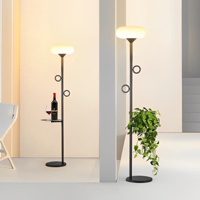 Modern Outdoor Floor Lamp with Steel Body, Acrylic Lampshade, Solar Panel, Remote Control, and Bonsai Planter Pallet for Patios and Gardens