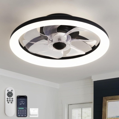 16 in. Flush Mount Remote Control Ceiling Fan and Light, Black Bladeless Ceiling Fan, Dimmable Small Low Profile Fan Light Fixtures for Bedroom Living Room