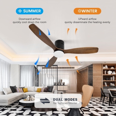 52 in. Contemporary Wood Flush Mount Remote Control Ceiling Fan and Light, Dark Brown Wood Reversible Ceiling Fan