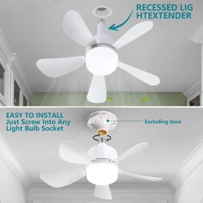 18 in. Socket Fan Light with Remote, Dimmable LED Ceiling Fan and Light, White Screw In Socket Fans for Kitchen Bedroom, Outdoor Ceiling Fan for Garage