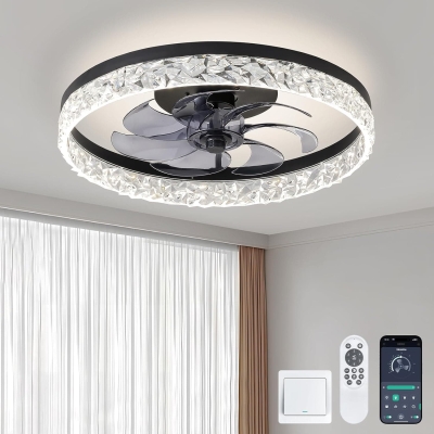 20 in. Modern Remote Control Ceiling Fan and Light, Quiet Ceiling Fans, Crystal Low Profile Flush Mount Ceiling Fan, Indoor Use