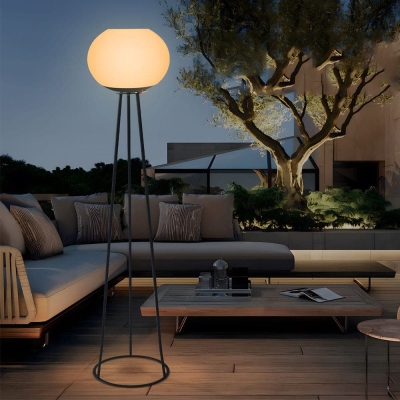 52.4 in. Black Wrought Metal Solar Globe Floor Lamp with White PE Shade, USB Charging, Eco-Friendly Outdoor Lighting for Garden or Balcony