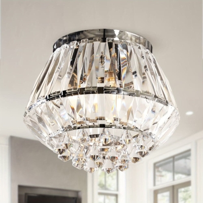 3-Light Diamond Shaped Chrome Crystal Flush Mount Light