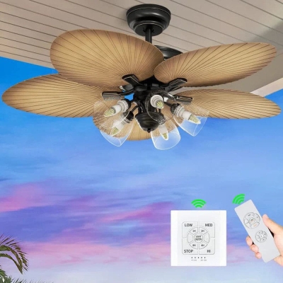 52 in. Tropical Ceiling Fan with Light Kit Remote, Silent Reversible Ceiling Fan for Living Room Bedroom