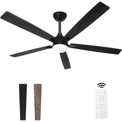 76 in. Black Big Remote Control Ceiling Fan and Light, Indoor Outdoor Ceiling Fan for Living Room Bedroom Patio, Contemporary Modern Industrial Ceiling Fan