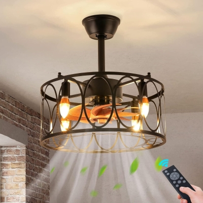 20 in. Small Caged Ceiling Fan with Light, Industrial Farmhouse Bladeless Chandelier Ceiling Fan for Bedroom Living Room Kitchen