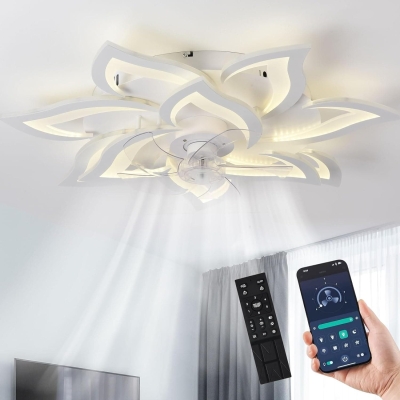 32 in. White Remote Control Ceiling Fan and Light, Modern Low Profile Flush Mount Ceiling Fan, Dimmable Energy Efficient Ceiling Fans