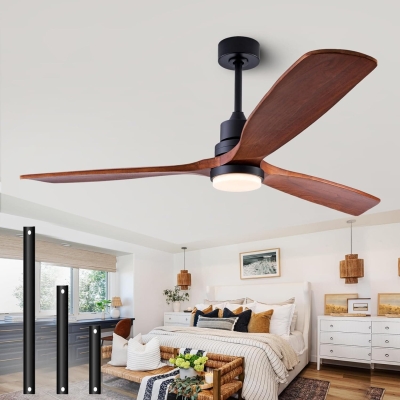 56 in. Wood Remote Control Fan with Control, Indoor Outdoor Wood Ceiling Fan, Outdoor Modern Ceiling Fan with 3 Blades for Living Room Office Hallway Patio