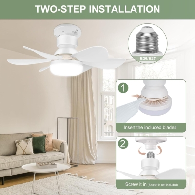 20 in. Screwin Small Cordless Ceiling Fan with Light for Bedroom Kitchen Workshop, Socket Fan Light with Remote