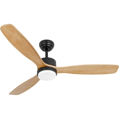 52 in. Matte Black Wood Ceiling Fan with Lights and Remote, Modern Ceiling Fan with Light, 3 Natural Solid Wood Blades, Reversible Quiet Ceiling Fans