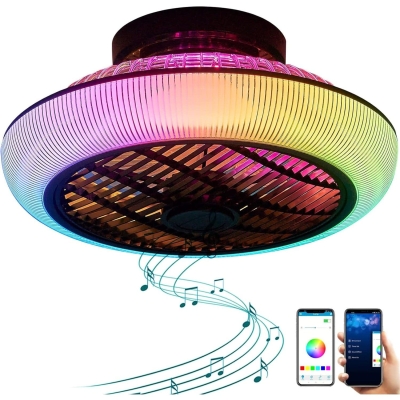 Enclosed Flush Mount Bladeless Ceiling Fan, Modern Bluetooth Ceiling Fan with Light and Speaker, RGB Low Profile Ceiling Fan for Boys Girls Kids Bedroom