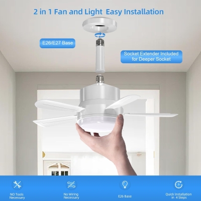 Socket Fan Ceiling Fan with Light Remote Control, Screw In Light Bulb Ceiling Fan, Small Ceiling Fan with Light Bedroom Living Room with Light