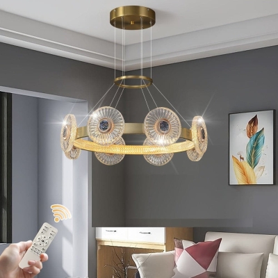 Modern Gold Dimmable Chandelier, LED Hanging Pendant Light Fixture, Round Ring Chandelier for Dining Room Living Room Kitchen Island Bedroom