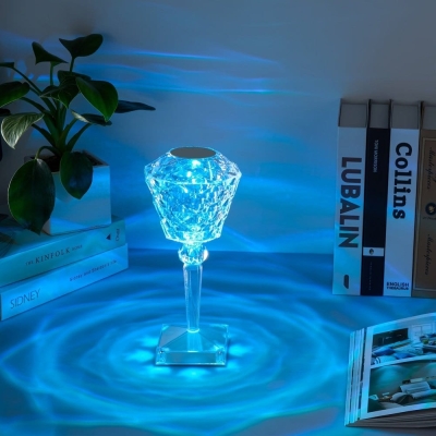 Diamond Shaped Crystal Rose Table Lamp, Touch Remote Control Desk Lamp for Living Room