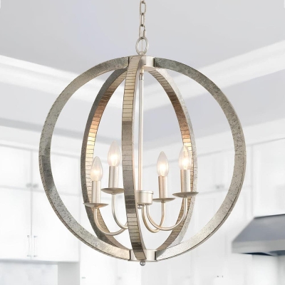 4 - Light Hanging Globe Chandelier, Modern Dimmable Globe Shaped Chandelier Ceiling Light for Living and Dining Room