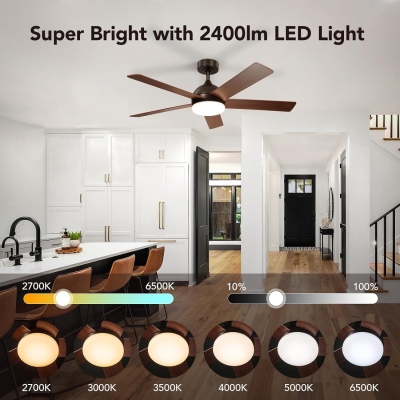 52 in. LED Quiet Ceiling Fans, Remote Control Ceiling Fan and Light, Reversible Indoor Ceiling Fans with Lights, Bedroom Ceiling Fans