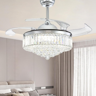 48 in. Crystal Chandelier Ceiling Fan with Light, Retractable Fandelier Ceiling Fan with Remote, 48 in. Dimmable Ceiling Fan for Bedroom Living Room