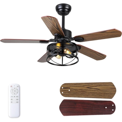 42 in. Rustic Flush Mount Ceiling Fans, Farmhouse Ceiling Fan with Light and Remote, Industrial Ceiling Fans Fandelier for Bedroom Living Room Patio