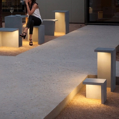 Unique 3D Table and Stools Outdoor Landscape Lighting, Minimalist, High Efficiency LED, IP65 Waterproof for Courtyard and Garden Decor