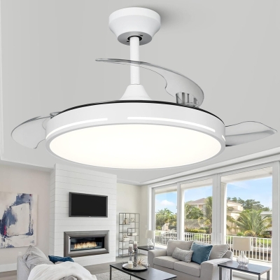 42 in. Retractable Ceiling Fan with Light and Remote, White Modern Fandelier for Living Room Dining Room