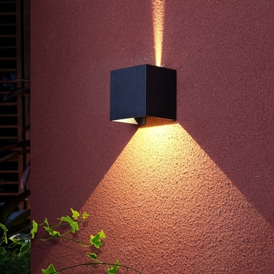 Square Outdoor LED Up and Down Wall Light, Interior Wall Sconce for Living Room Hallway Corridor, Modern Black Waterproof Outdoor Exterior Wall Light