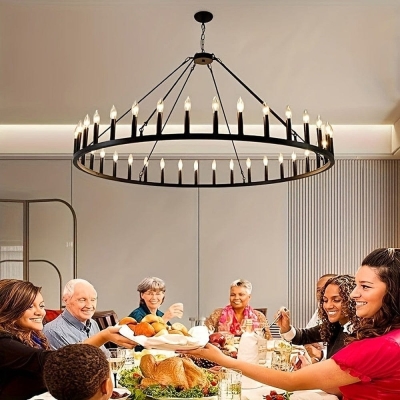 Large Black Wagon Wheel Chandelier Pendant Light with 36 Candle Lights