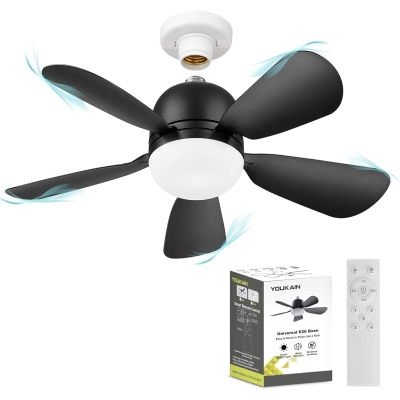 20 in. Black Ceiling Fan with Lights and Remote, Light Socket Fan, Small Dimmable Bedroom Ceiling Fans, Kitchen Ceiling Fans, Garage Ceiling Fan