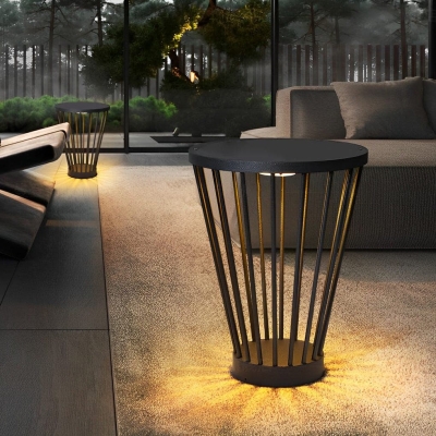Modern Stainless Steel Outdoor Floor Lamp with Table, Water-Resistant, Energy-Saving LED, Farmhouse Charm for Garden or Patio