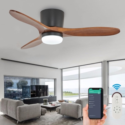 42 in. Farmhouse Flush Mount Ceiling Fan with Light, Wood Reversible Quiet Ceiling Fans with Remote Control, Flush Mount Ceiling Fan with Light
