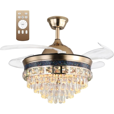 42 in. Luxury Crystal Ceiling Fan with Light and Bluetooth Speaker, Crystal Ceiling Fan for Living Room Dining Room Foyer Hotel