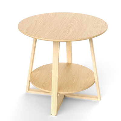 Scandinavian Style Oak Wood 2-Tier Round Side Table