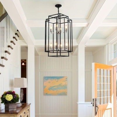 8-Light Farmhouse Hanging Pendant Light Chandelier, Industrial Lantern Pendant Light Fixture for Entryway Foyer Living Room  Kitchen Island Staircase