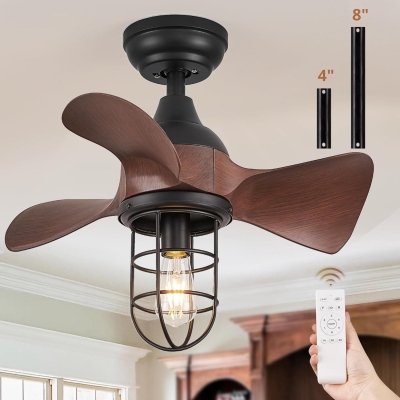 23 in. Small Farmhouse Outdoor Caged Ceiling Fan with Light and Remote Control, 3 Reversible Blades Ceiling Fan for Indoor Outdoor Use