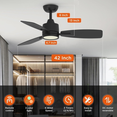 42 in. Black Outdoor Fans with Lights and Remote Control, Indoor Flush Mount Low Profile Ceiling Fan for Bedroom Living Room Kitchen Dining Room