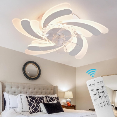 32 in. Flush Mount Ceiling Fan with Light, Remote Control Fan, Low Profile Flower Ceiling Fan