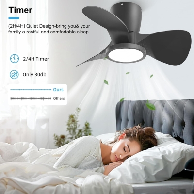 24 in. Black Remote Control Ceiling Fan and Light, Good Ceiling Fans, Dimmable LED Ceiling Fan for Bedroom Kitchen Living Room Apartment