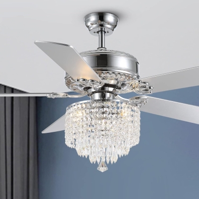 Chrome Crystal Ceiling Fan, Modern Fan with Light Chandelier with Remote, Reversible Ceiling Fan Light Fixture for Bedroom Dining Room