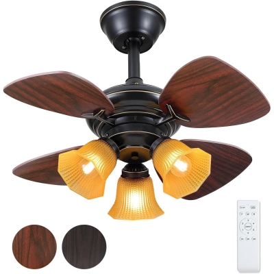 24 in. Small Retro Farmhouse Ceiling Fan with Remote, Indoor Rustic Low Profile Ceiling Fan Light