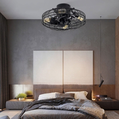 Industrial Small Flush Mount Ceiling Fan with Light and Remote Control, Black Low Profile Bladeless Ceiling Fan Light