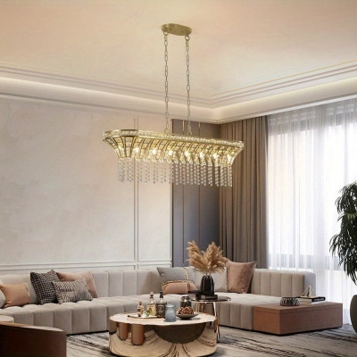 8-Light Modern Hanging Light Fixture, Modern Oval Gold Crystal Chandelier for Kitchen Island