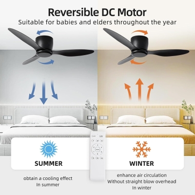 42 in. Ceiling Fan NO Light, Black Ceiling Fan with Remote, 3 Blade Modern Fan with Light, Reversible Quiet Ceiling Fans for Patio Living Room Bedroom