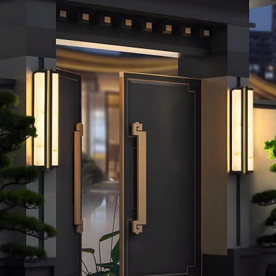 Stainless Steel &amp; Resin Outdoor Wall Light with Marble-Textured Shade, Waterproof LED for Villa, Terrace, Porch, Corridor, Aisle, Doorway