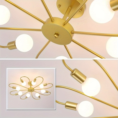 8-Light Flower-Shaped Semi-Flush Mount Light, Modern Gold Sputnik Ceiling Light Fixture Ceiling Lamp Chandelier for Living Room Kitchen