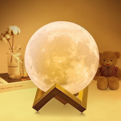 Set of 2 Moon Desk Lamp Table Lamp Art Decorative Table Lamp with Wooden Stand Remote Touch Control for Birthday Wedding Halloween New Year Gift