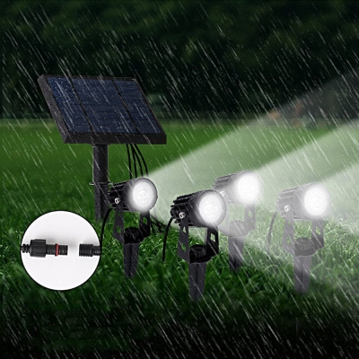 Modern Black Solar Spotlights with 100-200 Lumens LED, Durable Cast Aluminum, ABS, and PC, Adjustable Angle, Wall-Mounted or Ground-Plug Installation