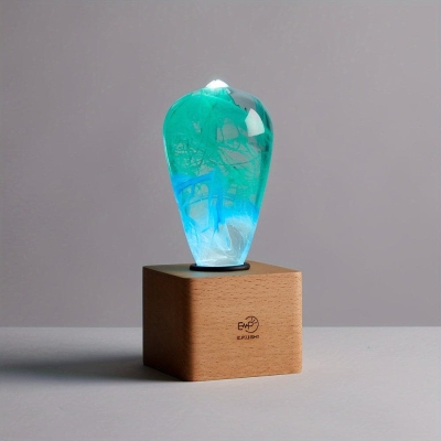 Teal Vase-Shaped EP Light Table Lamp Desk Lamp with Wooden Base for Home Office Bedroom Living Room