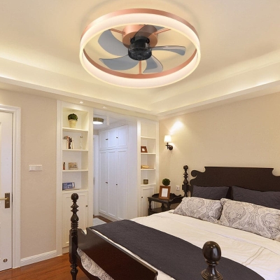 Round Pink Ceiling Fan with Lights, Modern Dimmable LED Ceiling Fan, Low Profile Ceiling Fan with Light Remote Control
